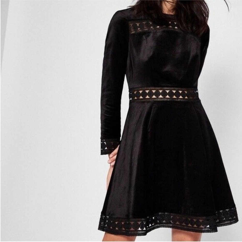 Ted Baker Lullita Geo Lace Long Sleeve Black Dress Sz.4 US 10